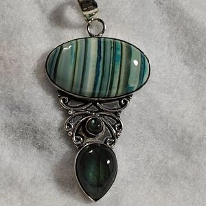Elegant Chalcedony And labradorite 925 Silver Pendant